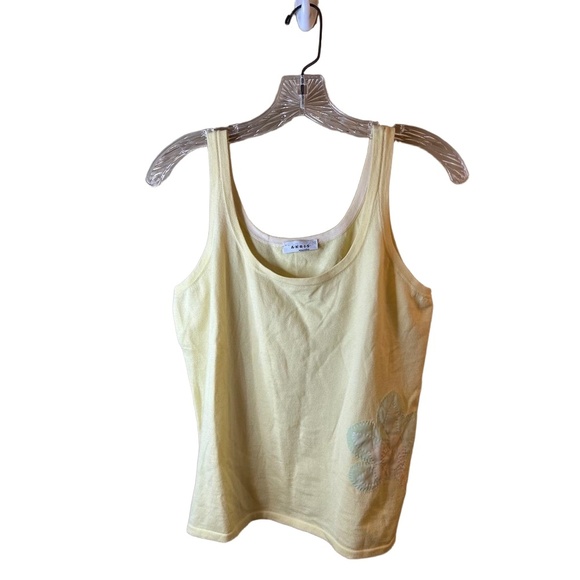 Akris Punto Tops - Akris Punto Yellow Floral Appliqué Sleeveless Top Soft Knit Womens Size Small